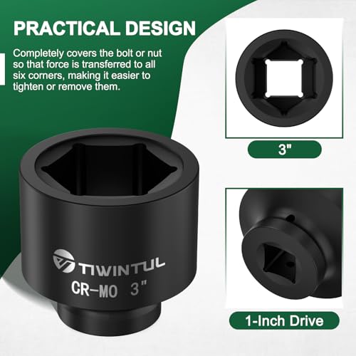 3" Impact Socket 1" Drive, 6 Point Design CR-MO for Fleet Oilfield | Large Impact Socket, ANSI Certified, Heavy Duty Socket 1 Inch Drive for Construction & Industrial Repair - size: 3"(1 PCS)
