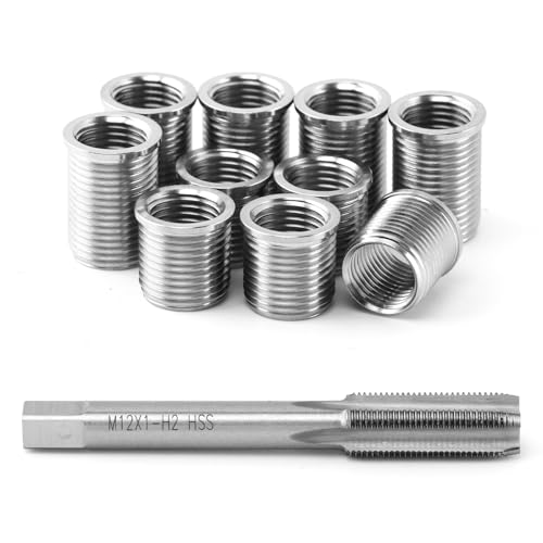 Spark Plug Thread Repair kit, M10x1.0 Bolt M12x1.0 Tap Stainless Steel Repair kit for Automotive Engine Cylinder Head Rethreaded Kit Repairs Tools(Color:Silver) - color: silver