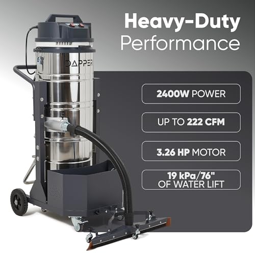 26.5 Gallon Heavy-Duty Industrial Wet/Dry Vacuum, Dual Motor, 3.3 HP, 222 CFM, 27" Squeegee, 120V/20A Plug, 2 Year Warranty - Ideal for Construction Sites, Warehouses & Industrial Cleanup - size: 26.5 Gal