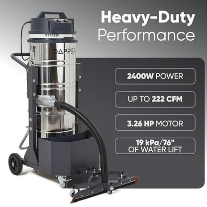26.5 Gallon Heavy-Duty Industrial Wet/Dry Vacuum, Dual Motor, 3.3 HP, 222 CFM, 27" Squeegee, 120V/20A Plug, 2 Year Warranty - Ideal for Construction Sites, Warehouses & Industrial Cleanup - size: 26.5 Gal