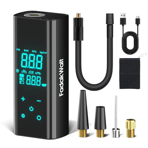 FADAKWALT Tire Inflator Portable Air Compressor, 150 PSI Cordless Air Pump for Car Tires with Smart Touch Screen, Auto Shut-Off Digital Gauge and SOS LED Light for Cars, SUVs, Bikes and Balls