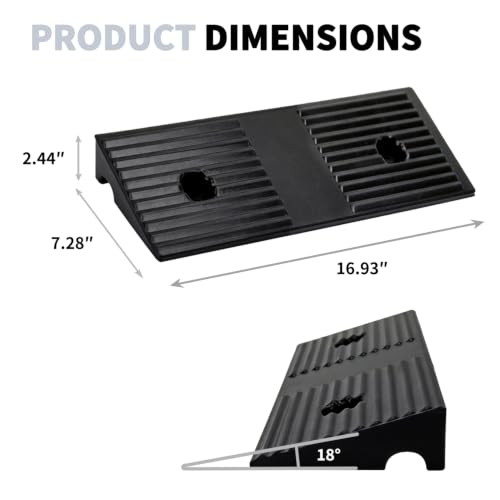 2.5 Inch Rise Rubber Curb & Threshold Ramp 2 PCS 16.93"x7.28" | 7000lbs capacity, suitable for driveway, sidewalk, shed entry, cars, motorcycles, lawn mowers, Durable, Sturdy - size: 2.5"Height