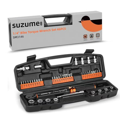 SUZUME 46PCS Bike Torque Wrench Set (20-220 in.lb/2.3-24.9 N.m) ±3% High Accuracy 72 Tooth Click Torque Wrench Set Reversible Head Dual-Scales 1/4 Torque Wrench For MTB Bicycle Maintenance - size: 46 PCS