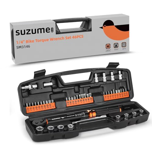SUZUME 46PCS Bike Torque Wrench Set (20-220 in.lb/2.3-24.9 N.m) ±3% High Accuracy 72 Tooth Click Torque Wrench Set Reversible Head Dual-Scales 1/4 Torque Wrench For MTB Bicycle Maintenance - size: 46 PCS