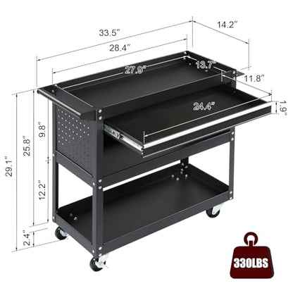 3 Tier Rolling Tool Cart, 3-Tier Tool Cart on Wheels, Mechanic Tool Cart on Wheels, Heavy Duty Utility Cart with Drawers and Pegboard, 330 LBS Capacity Tool Storage Cart for Garage, Warehouse - color: A