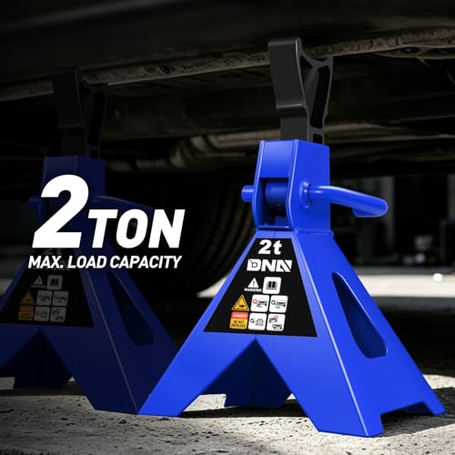DNA Motoring 1 Pair Jack Stands, 2 Ton (4400 lbs) Capacity Car Lifting Stand, Adjustable Height Car Jack Stands for Cars, Sedans, Small Vehicles, SUV, TOOLS-00681-BL - style: 2 Ton Blue