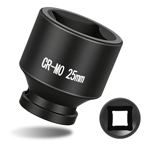 1/2" Drive 25mm Impact Socket Metric Standard Impact Socket Blackening Finish 4 Point Square Socket made with Chrome Molybdenum Alloy Steel for Auto Repair Mechanical Maintenance Removal of Axle Nut - size: 25mm - 4pt, style: 1/2" Drive Standard Socket