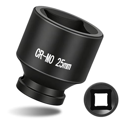 1/2" Drive 25mm Impact Socket Metric Standard Impact Socket Blackening Finish 4 Point Square Socket made with Chrome Molybdenum Alloy Steel for Auto Repair Mechanical Maintenance Removal of Axle Nut - size: 25mm - 4pt, style: 1/2" Drive Standard Socket
