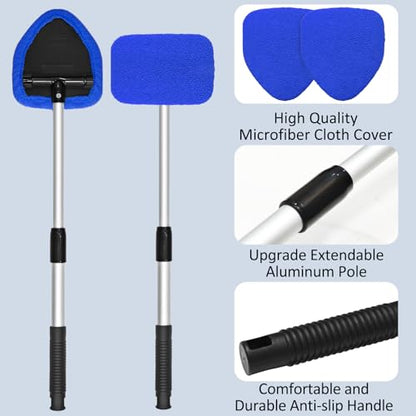 Beieverluck 20 Pieces Windshield Cleaner Tool, Inside Car Windshield Cleaning Tool with 12 Microfiber Pads, 4 Spray Bottle, and Extendable Handles Car Window Cleaning Tool Kit, Blue - color: blue