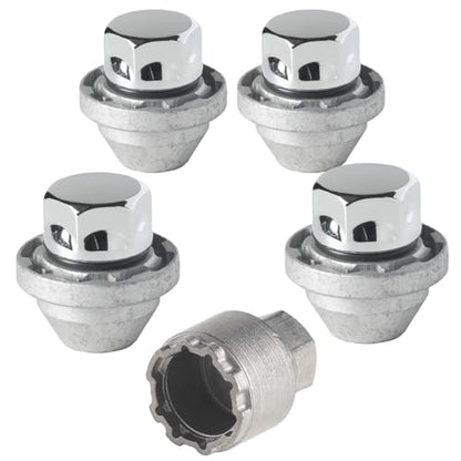 Farad GalaxyLock DCH7/M Chromed Lug nut Wheel-Locks Kit Suitable for Ford F-150 (M14 X 1.5 Thread Size) - Set of 4 Lug Nuts + 1 Key | Suitable for Ford F-150 Original OEM Wheels, M14 X 1.5 Thread Size