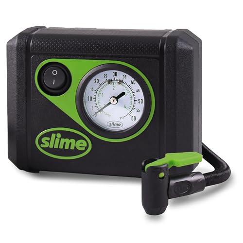 Slime 40059 Tire Inflator, Junior, Compact, Powerful, Portable Car Air Compressor, Lightweight, Analog, Flat Tire Repair, 12V, 12 min Inflation - style: Junior
