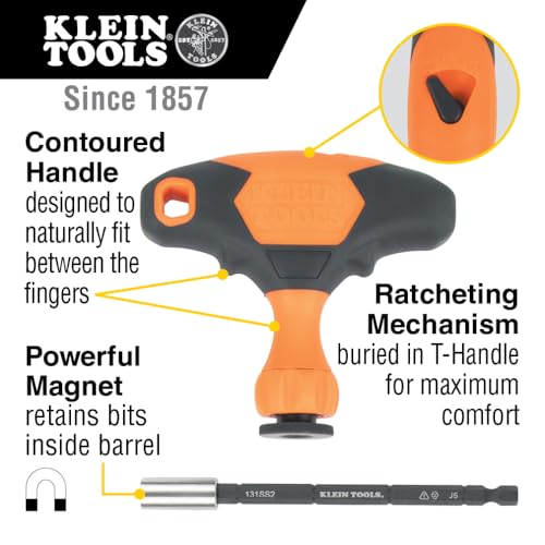 Klein Tools 33804 ProFlex Impact-Rated Interchangeable Ratcheting T-Handle Set, Torsion Zone, Magnetic Bit Holder, SAE, Metric, TORX