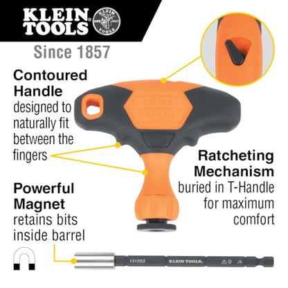 Klein Tools 33804 ProFlex Impact-Rated Interchangeable Ratcheting T-Handle Set, Torsion Zone, Magnetic Bit Holder, SAE, Metric, TORX
