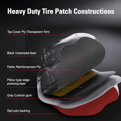 CKAuto 10 pcs Bias Tire Patches Heavy Duty 5-5/16" x 5-5/16" for Bias Tires | Tire Patch Kit for Commercial Trucks, Tractors & Farm Vehicles (135 x 135mm) - size: Dia 135mm 10pcs