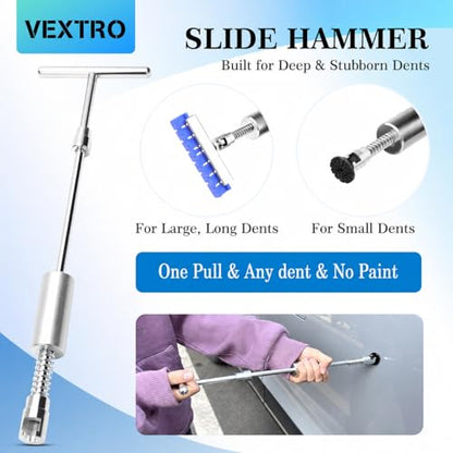 VEXTRO Dent Puller Kit Dent Removal Tools for Car, Paintless Dent Repair Kit with Metal Dent Lifter, Powerful Slide Hammer T-Bar, Bridge Puller, Auto Body Dent Repair, Door Ding, Hail Damage Removal