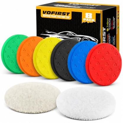 8 Pcs Buffing Pads, Polishing Pad 5.5 Inch 138mm for 5 Inch Backing Plate, High-Density & Reusable Buffing Sponge Pads and Woolen Pads Cutting Polishing Pad Kit for Car Buffer Polisher & Waxing - size: 5.5 Inch