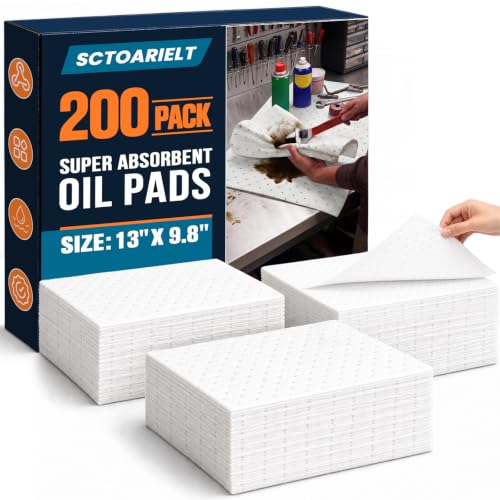 200 Pcs Oil Absorbent Pads, 9.8" x 13" Heavy Dimpled Garage Absorbing Mat | (White) Polypropylene Oil Spill Mat, Use in Home Garage, Workshop, Basement, Workbench Use in Spill Control - color: White, size: 200 Pack / 9.8"x13"