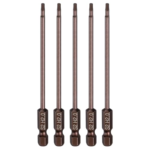 HARFINGTON 5pcs Flat Hex Head Drill Bit H2.0 (2mm) Magnetic Tip 1/4" Hex Shank 100mm (4") Long S2 Steel Metric Hexagonal Screw Driver Screwdriver Bits Wrench Socket, Copper Tone - color: Copper Tone, size: H2.0 + 4" Long