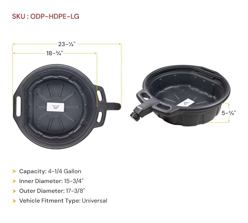 Mytee Products 2 Pack Automotive Oil Drain Pan - Black Plastic Anti Splash, Motor Large Oil Drip Catcher Pan for Changing Oil, Spill-Proof Design - 4.25-Gallon