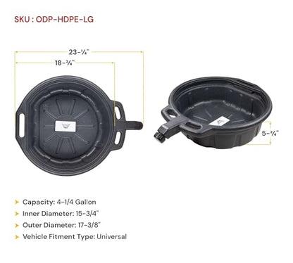Mytee Products 2 Pack Automotive Oil Drain Pan - Black Plastic Anti Splash, Motor Large Oil Drip Catcher Pan for Changing Oil, Spill-Proof Design - 4.25-Gallon