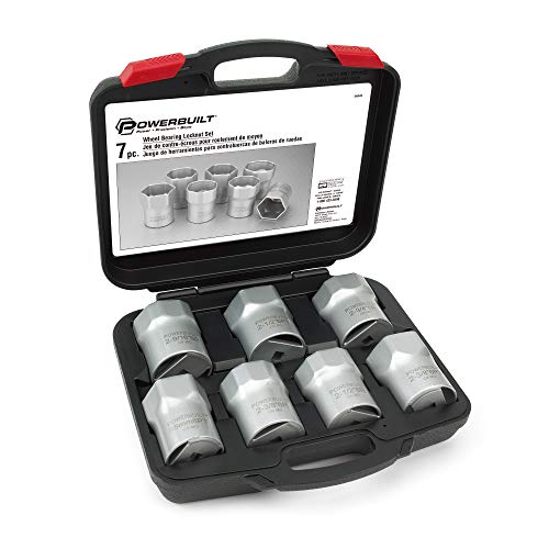 Powerbuilt Wheel Bearing Locknut Socket Set, 7 Piece Remover Tool Kit, Rounded and Regular Hex, Wheel Bearing Tools, Storage Case - 648642, Silver - style: Wheel Bearing Locknut Socket Set
