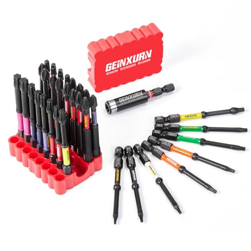 Geinxurn Impact Screwdriver Bits Set, 33 Pieces 3”Multi Head Magnetic S2 Steel Driver Bits PH/SQ/Torx/Pozi With Red Soft Base - color: 75-multi-bit, size: 3"-33PCS