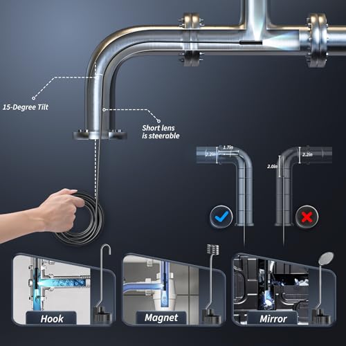 Endoscope Camera with Light, Inspection Borescope Camera with 4.3" IPS Screen, 1920P HD with 8 LED Lights, 32.8FT Semi-Rigid Cord Bore Scope, IP67 Waterproof Endoscope for Sewer, Dual Lens(Orange) - style: 32.8FT Dual Lens