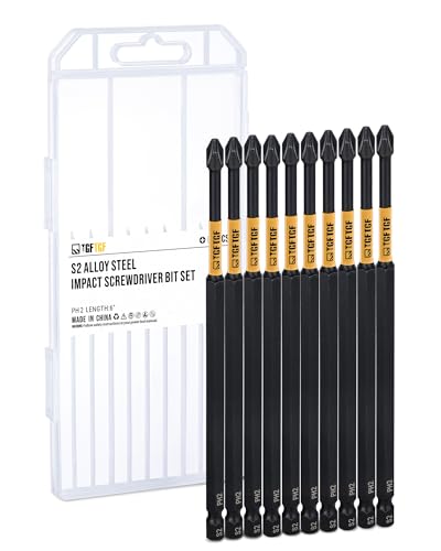 TGFTGF 10-Piece #2 Phillips Bits, 6 Inch S2 Alloy Steel Phillips Impact Driver Bits, Magnetic CNC Machined Tips PH2 Bits, Long-Lasting Torque Transfer Driver Bit Set With Storage Box, Automotive Home