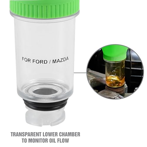OEMTOOLS 87020 Direct Fit Oil Funnel for Ford, Mazda and Mercury, Transparent Spill Proof Threaded Funnel Oil Filler Tool for Rapid Refills, Green - size: Ford, Mazda and Mercury