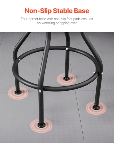 VEVOR Shop Stool with Backrest, Pneumatic Garage Seat/Work Stool with 300 lbs Capacity, Adjustable Height Roller Creeper Seat, 360° Swivel Padded, for Garage, Shop & Auto Repair, Black - style: with Backrest-no Casters