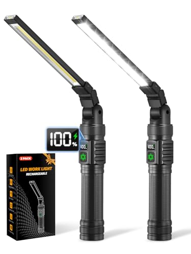 2Pack Magnetic Rechargeable LED Work Light/Flashlight for Mechanics | All Aluminum, 1500 High Lumens, Digital Display, 7 Modes, 360° Rotation, for Car Repairing, Emergency, Gifts for Father - size: 2Pack
