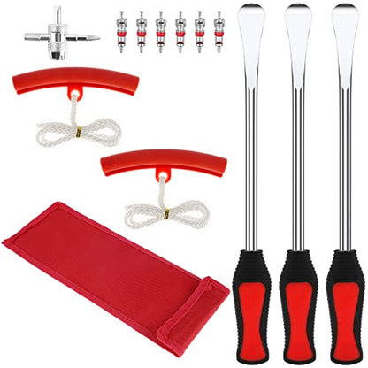 13Pcs Motorcycle Tyre Repair Tool Spoon Set with 3 Tire Levers Spoon & 2 Protective Sleeves & 6 Valve Core & Wrench Motorcycle Tire Tool Kit Motorbike Tire Changing Spoons Lever ZHAZHAMO