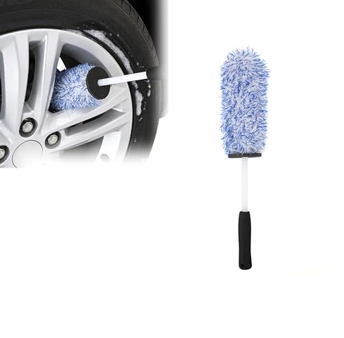 Wheel and Rim Cleaning Brush-Microfiber Wheel Brush with Blue Plush Detailing Tool for Tires,Exhausts & Delicate Surfaces-Wheel Cleaner Brush to Safely Clean Brake Dust,Grime and Dirt