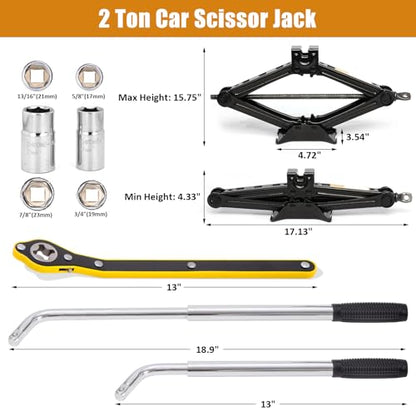 Car Jack Kit 2 Ton (4,409 lbs) Portable Scissor Jack for Car, Tire Jack Changing Kit with Lug Wrench, Black