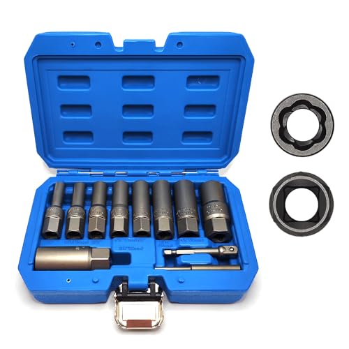 11PCS Spiral Type Deep Extractor Set, Spark Plug Extraction Socket | Lock Stud Remover, Stud Puller, Broken Bolt extractor, Stuck, Screws Fasteners, Deeply Trapped, Fittings, Pipes, Pins, Frozen - color: Deep 11pcs Lug Nut Extractor