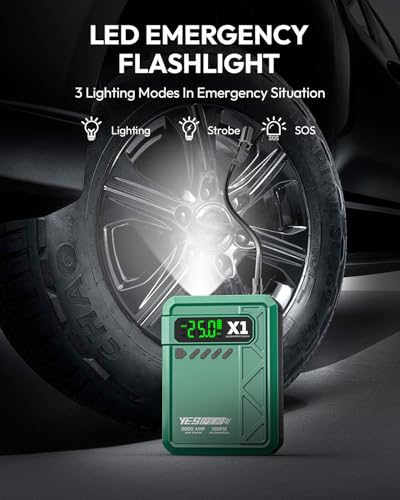 YESPER Jump Starter with Air Compressor 2000A 150PSI Battery Jumper Starter Portable(8L Gas/6L Diesel), 12V Car Jump Pack Battery Charger Jump Box with Jumper Cables, LCD Display, Lights - color: Green