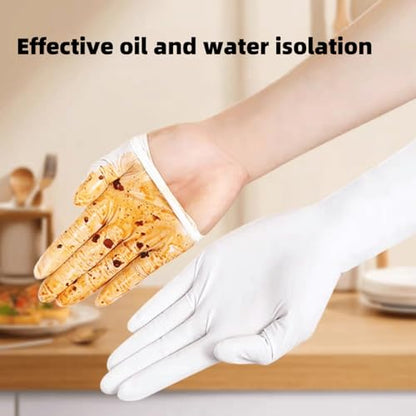 16 inch Nitrile Disposable Gloves Long Sleeved Blue 6Mil Durable Waterproof Latex Free Cleaning Dishwashing 50PCS - color: White, size: Small
