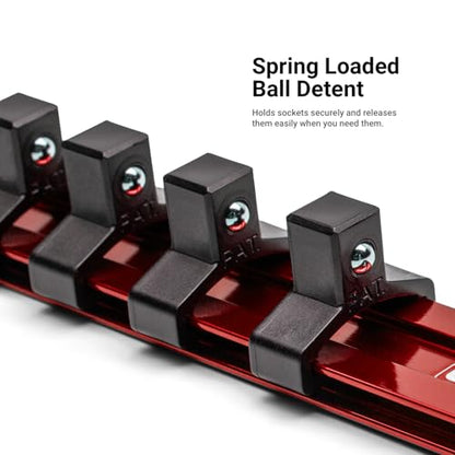 Capri Tools Aluminum Socket Rail, 3/8 in. Drive, 17 in. Long, 18 Socket Clips, Red - color: Red, size: 3/8 in. Drive
