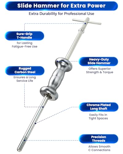 ATPEAM 9-Way Slide Hammer Puller Set | Front Wheel Hub Bearing Remover & Rear Wheel Axle Hub Dent Shaft Puller Tool Kit - size: 19pcs Polished Chrome Finish Slide Hammer
