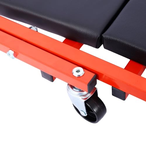 2-in-1 Mechanic Creeper and Seat - 36" Low Profile Rolling Garage Creeper with 300 Lbs Capacity, 6 Swivel Wheels for Easy Maneuvering, Red
