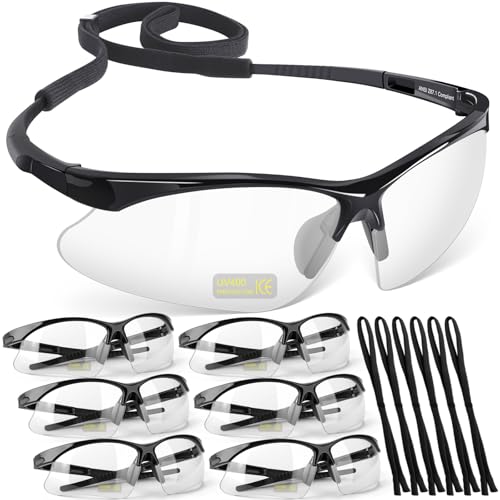OXG 6 Pack Anti-Fog Safety Glasses, ANSI Z87+ Impact & Scratch Resistant Protective Eyewear for Work, Lab, Construction - color: Clear With Straps