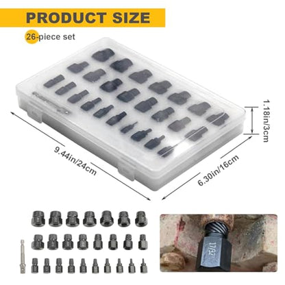 26pcs Screw Extractor Set, 2025 Upgraded Broken Head Bolt Screw Cap Extractor Broken Head Screw Hexagon Socket Bolt Removal Tool, Damaged Bolt and Screw Extractor Set
