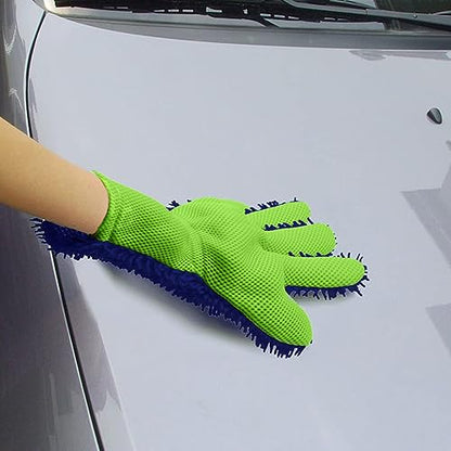 BokWin 2-Pack Car Wash Mitt, Blue | Scratch Free, 5-Finger Microfiber, Chenille Washing Sponge, Interior & Exterior Cleaning, Wheel & Tight Spot Cleaning - color: Blue