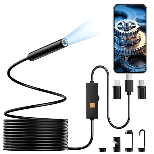 Endoscope Camera with Light, 1920P HD Borescope Tools with 8 Adjustable LED Lights, 9.8FT Semi-Rigid Snake Cord IP67 Waterproof Inspection Camera for iPhone, iPad, iOS and Android Phone - size: 9.8FT, style: Single Lens