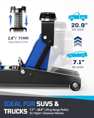AUTOWN 3 Ton Floor Jack, Alloy Steel Hydraulic Car Jack with Quick Lift & Cross-Shape Rubber Pad, 7.1-20.9 Inch Lifting Range for SUV Truck (6600 lbs)