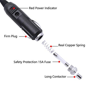 SinLoon Cigarette Lighter SAE Battery Charger Cable,12V 15A Cigarette Lighter Plug to Waterproof SAE Quick Release Adapter Extension Charging Cable with Fuse and LED Light(10FT,3 Meter)