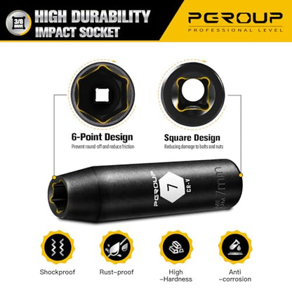 3/8” Drive Deep Impact Socket, Metric(7mm socket), 6-Point, Cr-V Steel With Black Manganese Phosphate Coating - size: 7 mm