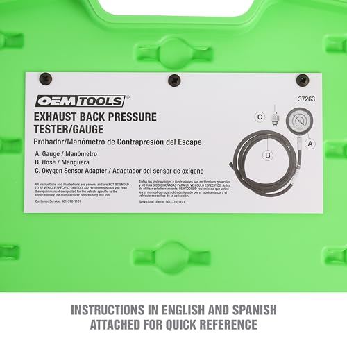 OEMTOOLS 37263 Exhaust Back Pressure Tester/Gauge Kit, Exhaust Gauge Diagnoses Catalytic Converter Issues, Oxygen Sensor Adapter, psi/Bar Readings