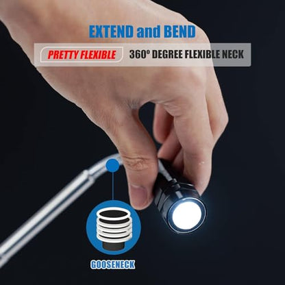 Extendable Magnetic Flashlight with Telescoping Magnet Pickup Tool, 2 Pack | Cool Gadget, Dad Gifts, Birthday Gifts for Men, Dad, Husband, Him, Father, Mechanic, Boyfriend, Women, Black