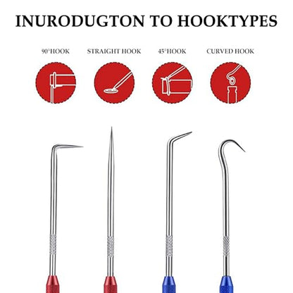 Salior 2PCS CarbonSteel Hook Tool and Pick Set,Double End Pick and Hook Set Auxiliary Dismantling Fittings,Universal O Ring Pick Set and Hook Tool Car Accessories Fit for Most Vehicles - color: Red+Blue/2PCS